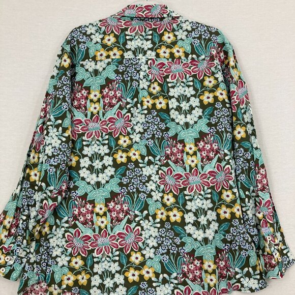 New Talbots Mirrored Garden Cotton Button Front Shirt 3X Colorful Floral Preppy - Picture 10 of 12